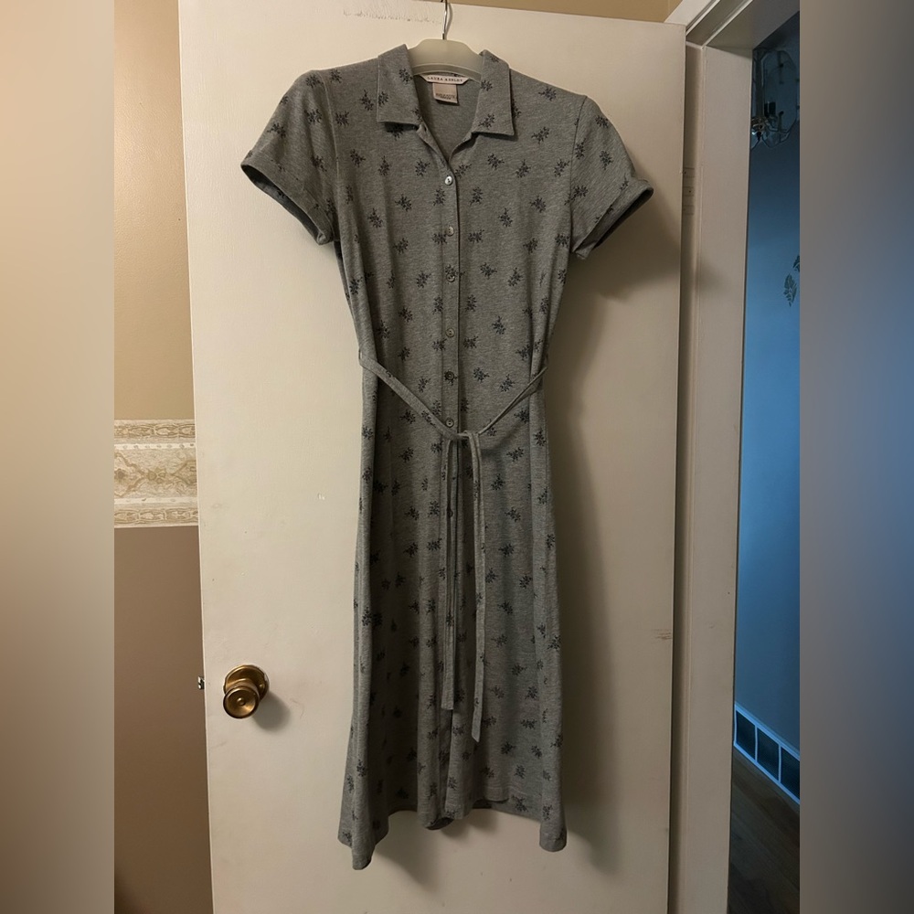 Laura Ashley Gray Floral Shirt Dress - Picture 2 of 4